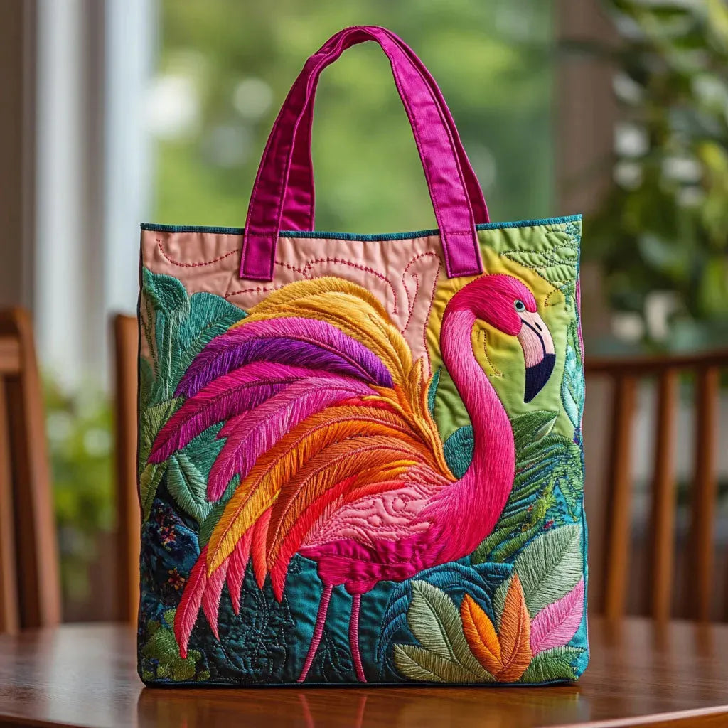 Torba tote pikowana - Tęczowy flaming